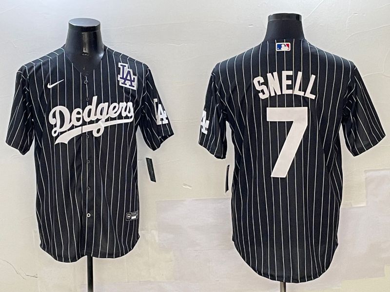 Men Los Angeles Dodgers #7 Snell Black Stripe Jointly Name 2025 Nike MLB Jersey style 7